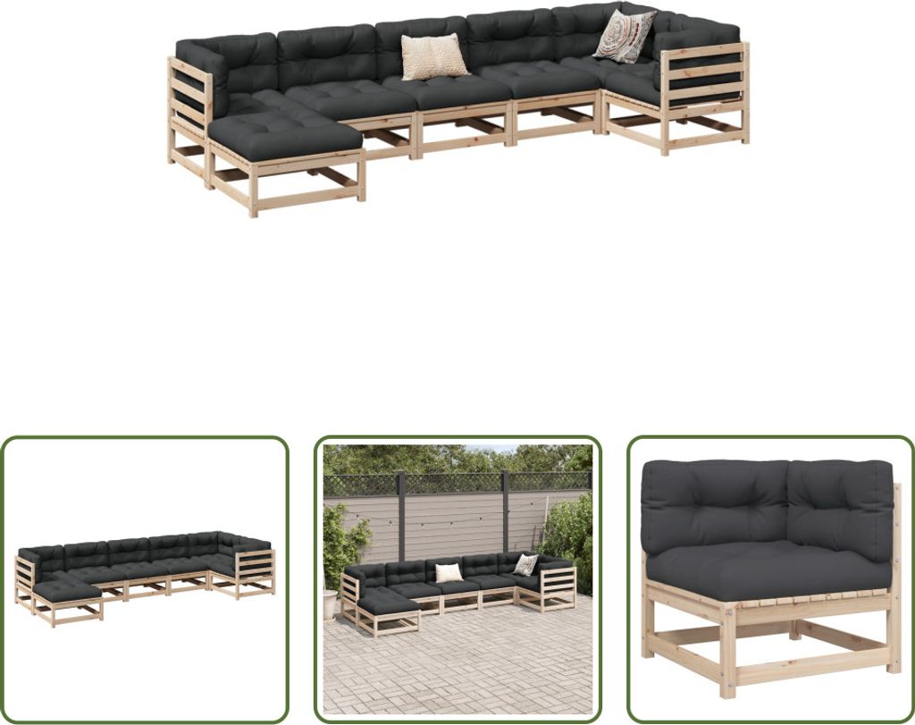 The Living Store 7-tlg. Garten-Sofagarnitur mit Kissen Massivholz Kiefer