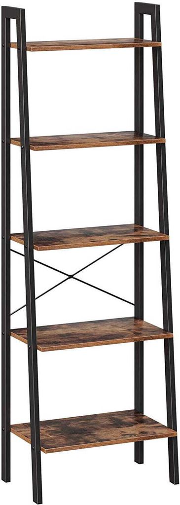 Rustikales Braunes Schwarzes Bücherregal 56X34X172 Cm Stahlspanplatte