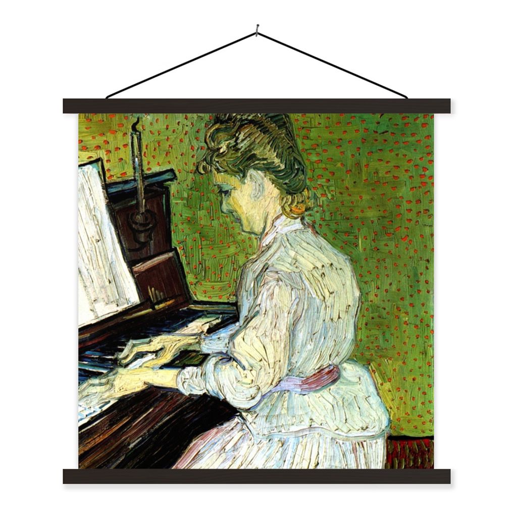 MuchoWow Textilposter Marguerite Gachet am Klavier - Vincent van Gogh 60x60 cm mit schwarzem Rahmen - Posteraufhänger