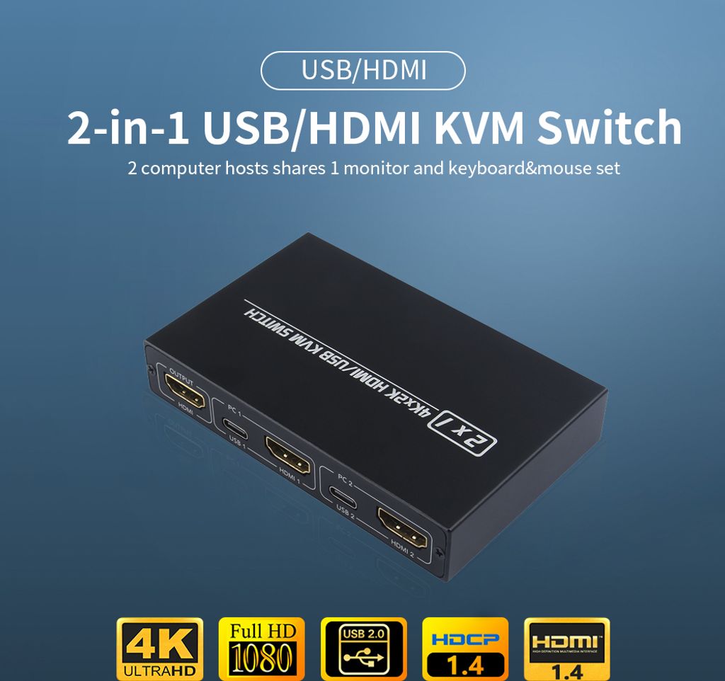 AIMOS AM-KVM 201CL 2-in-1-HDMI / USB-KVM-Switch-Unterstuetzung HD 2K * 4K 2 Hosts teilen sich 1 Monitor / Tastatur- und Maussatz