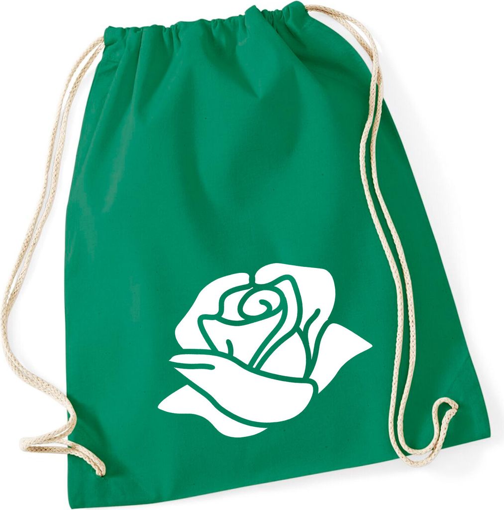 Huuraa Turnbeutel Rose Blüte 12 Liter Kelly Green Baumwolle Rucksack Geschenkidee