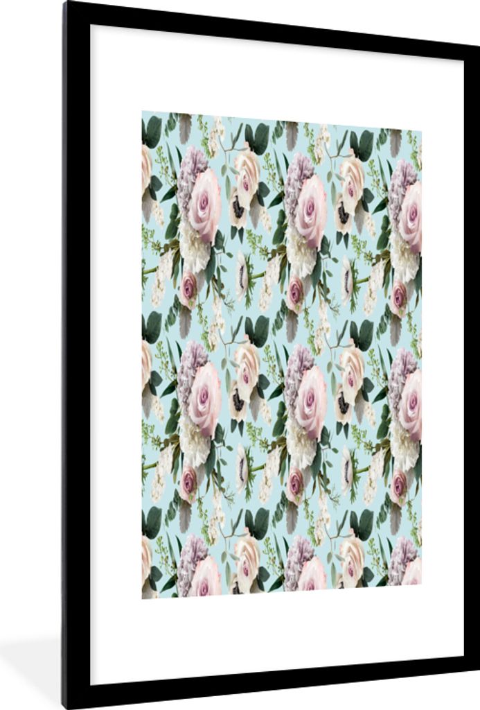 MuchoWow MuchoWow Gerahmtes Poster Blumen - Rosen - Flieder 60x90 cm - Poster mit zchwarzem Bilderrahmen - Dekoration - Wandposter Wohnzimmer -...