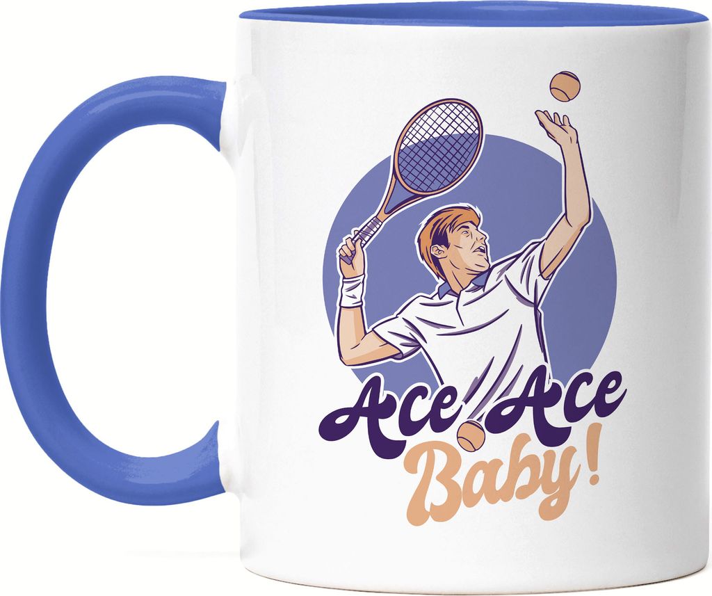 Ace Ace Baby Tasse Blau Tennisschläger Spieler Spiel Spielball Sport Freizeit Hobbie Tennisplatz Bewegung Tennis