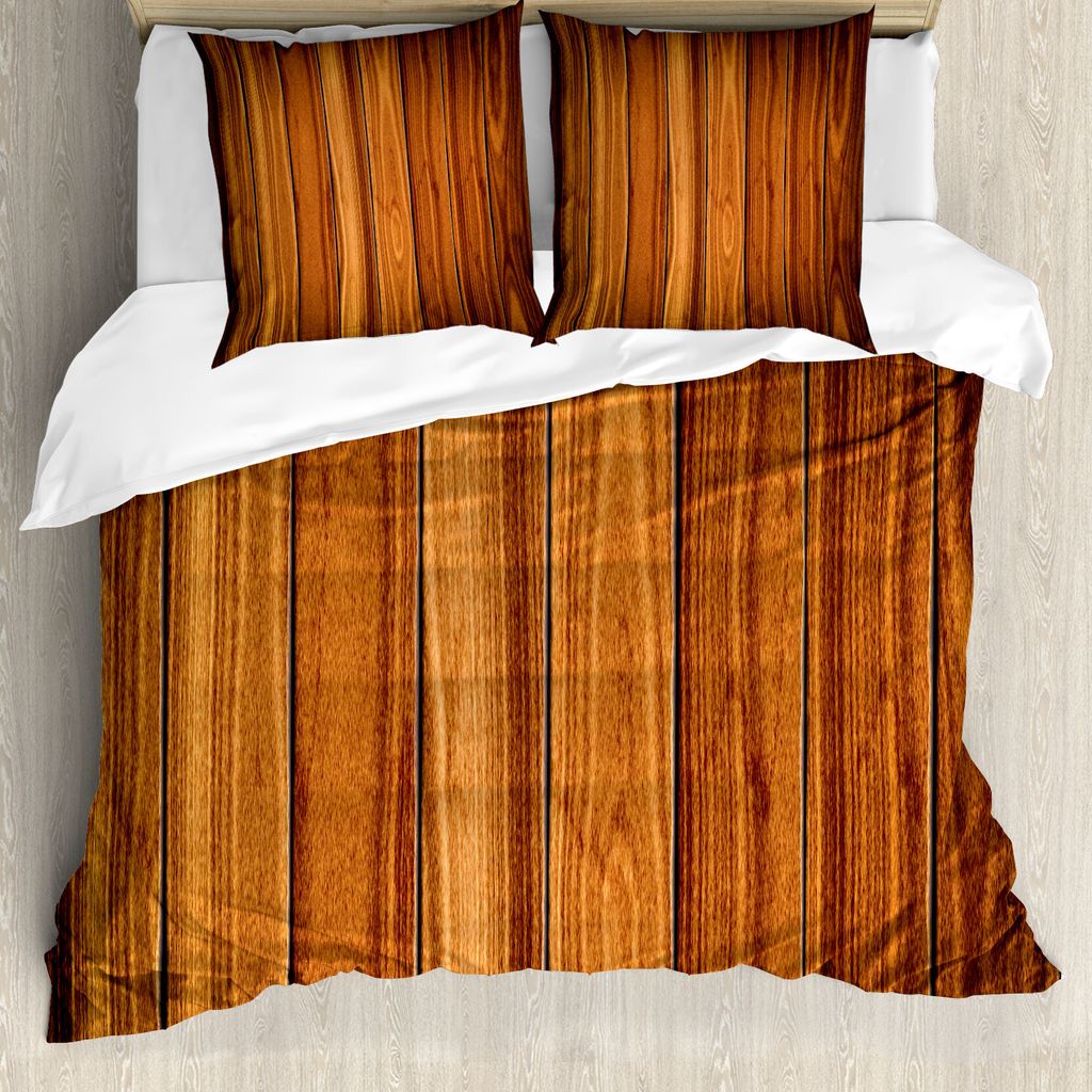 ABAKUHAUS Rustikal Bettbezug, Holzbohlen Bild, Milbensicher Allergiker geeignet mit Kissenbezügen, 155 cm x 220 cm - 80 x 80 cm, Pale Caramel und ...