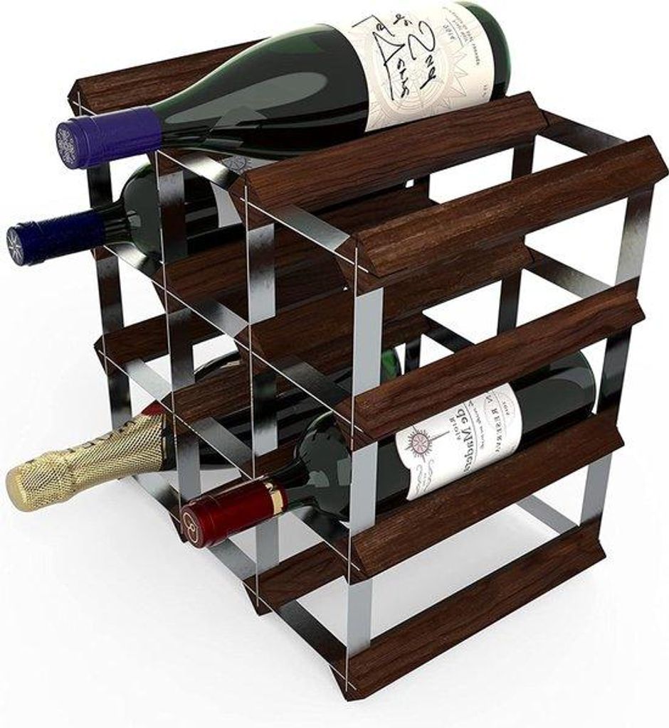 12-stufige traditionelle Donker Pine Wijnrek Kit -Holz Weinregal