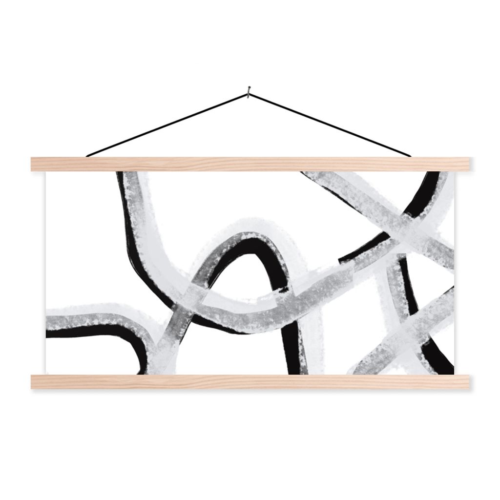 MuchoWow Textilposter Linie - Minimalismus - Gestaltung 120x60 cm mit holzfarbenen Rahmen - Klemmleiste