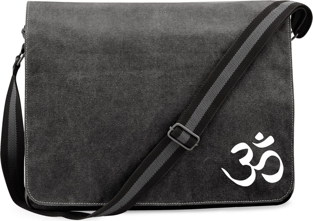 Huuraa Umhängetasche Yoga-Om Symbol 14 Liter Black Canvas Laptoptasche Geschenkidee
