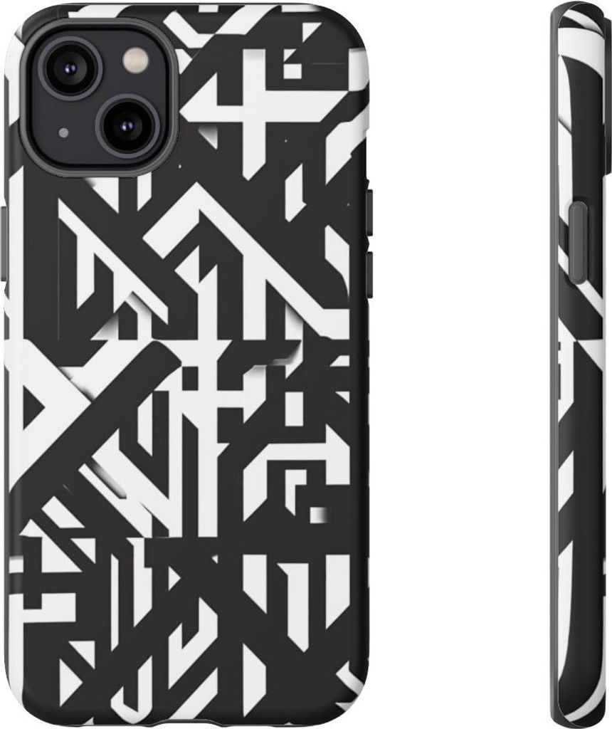 Schwarz-weißes geometrisches Muster – Hülle Kompatibel mit iPhone 14 Plus