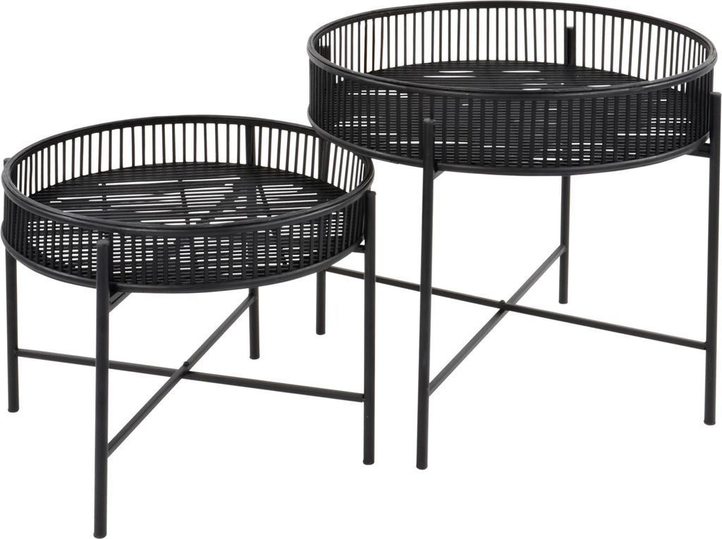 Beistelltisch - Schwarz - 2er-Set - Bambus - Ø49 & Ø60 cm