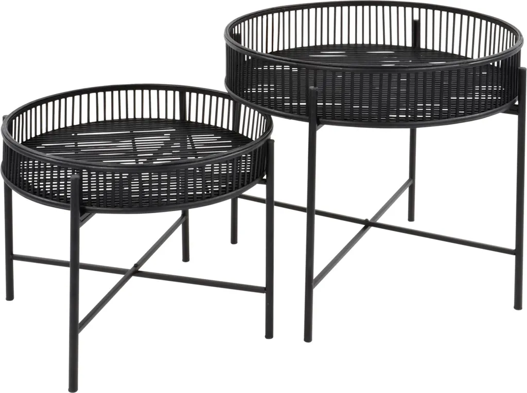 Set 2 Tavolini Neri in Bambù Ø49 e Ø60 cm | Arredo Salotto Moderno