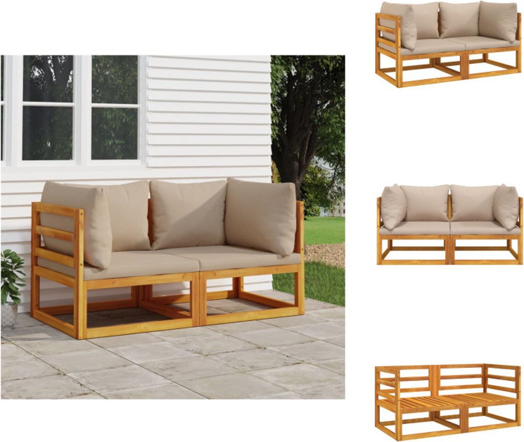 vidaXL Modular-Ecksofas 2 Stk. mit Kissen Taupe Massivholz Akazie - Gartensofaelemente