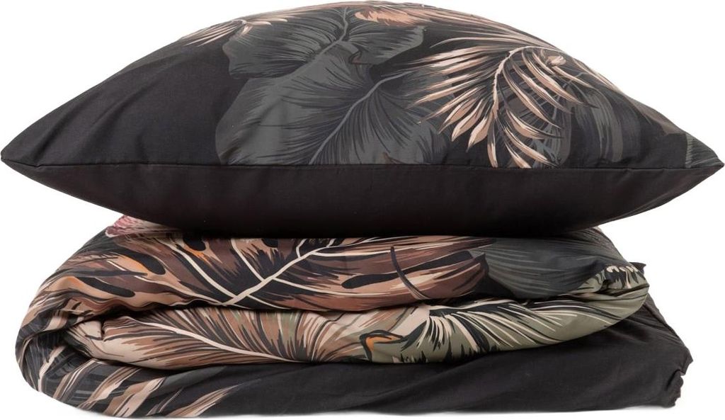 HOMLA EC FONCE Mikrofaser-Bettwäsche schwarz Blatt 140x200 + 1*70x80 cm