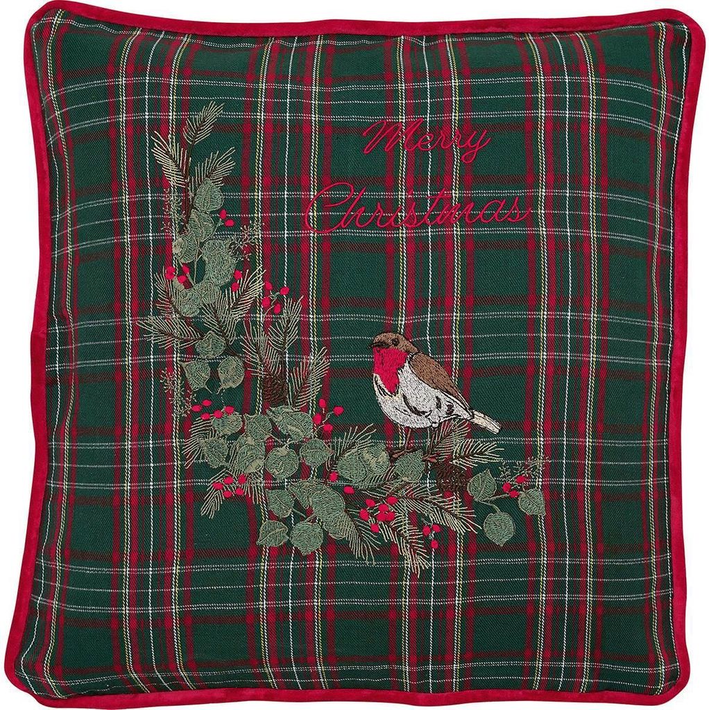 Greengate Dagmar Christmas Green Kissenhülle mit Stickereien 40 x 40 cm