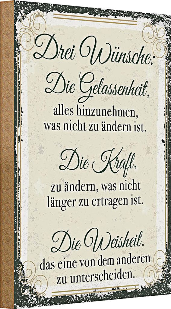 Holzschild Spruch 3 Wünsche Gelassenheit Kraft 20x30cm
