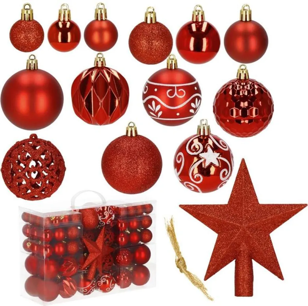 Décorer un grand Sapin de Noël avec l'Ensemble 101 Pièces Rouge Passion