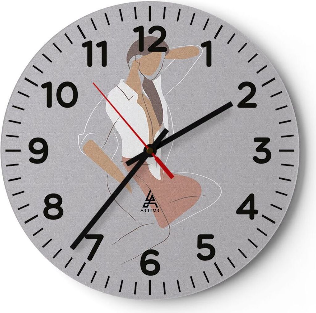 Wanduhr - Rund - Glasuhr - Frau Grafik Modern - 30x30cm - Schleichendes Uhrwerk - Lautlos - zum Aufhängen bereit - Dekoration Modern - Wanddekorat...