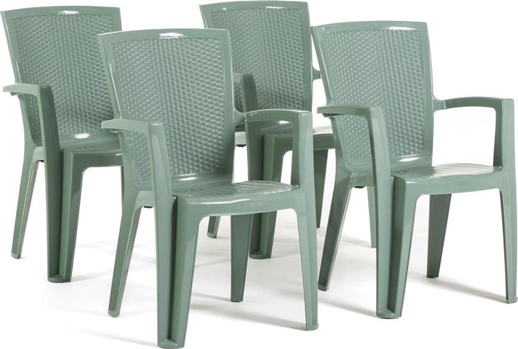 4er-Set Stühle aus Polypropylen monoblock, stapelbar mit Armlehnen, wasserbeständig, Rattan-Effekt für Garten, Terrasse, Restaurant, Bar, leicht...
