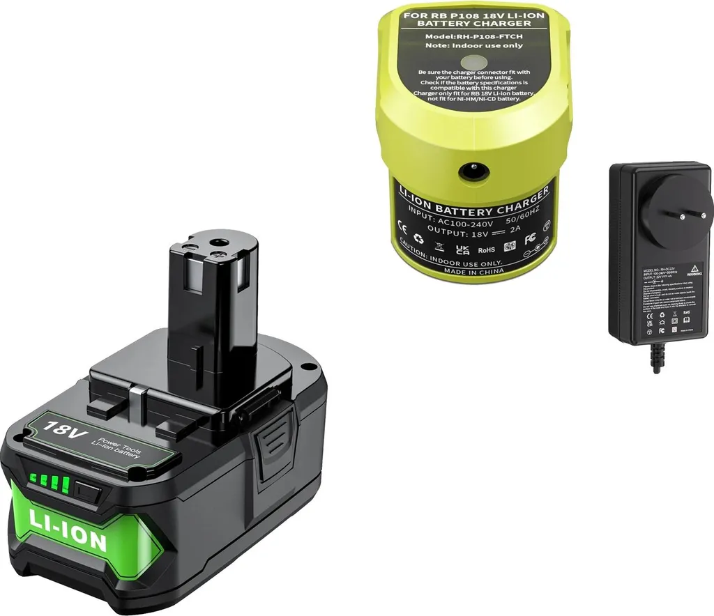 Pack Batterie de Rechange 18V 6Ah et Chargeur Secteur pour Outillage