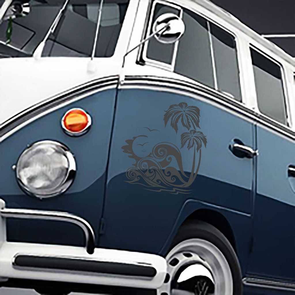 Aufkleber - Autoaufkleber "Palmenstrand" 50cm x 46cm Graphit metallic - Tuning Carystyling Heckscheibe Auto