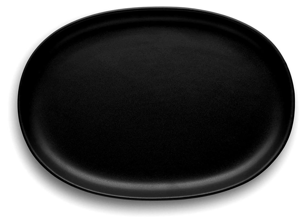 Robuster minimalistischer ovaler Steinzeug-Teller Schwarz 26 cm, spülmaschinenfest