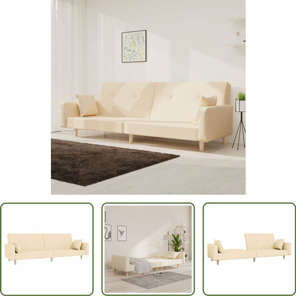 The Living Store Schlafsofa 2-Sitzer mit 2 Kissen Creme Stoff