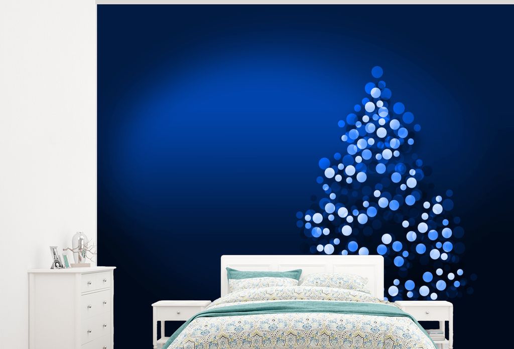 MuchoWow Fototapete für Wohnzimmer oder Schlafzimmer Wandtapete Vinyl Motivtapete Ein abstrakt beleuchteter Weihnachtsbaum - 375x300 cm - Tapezi...