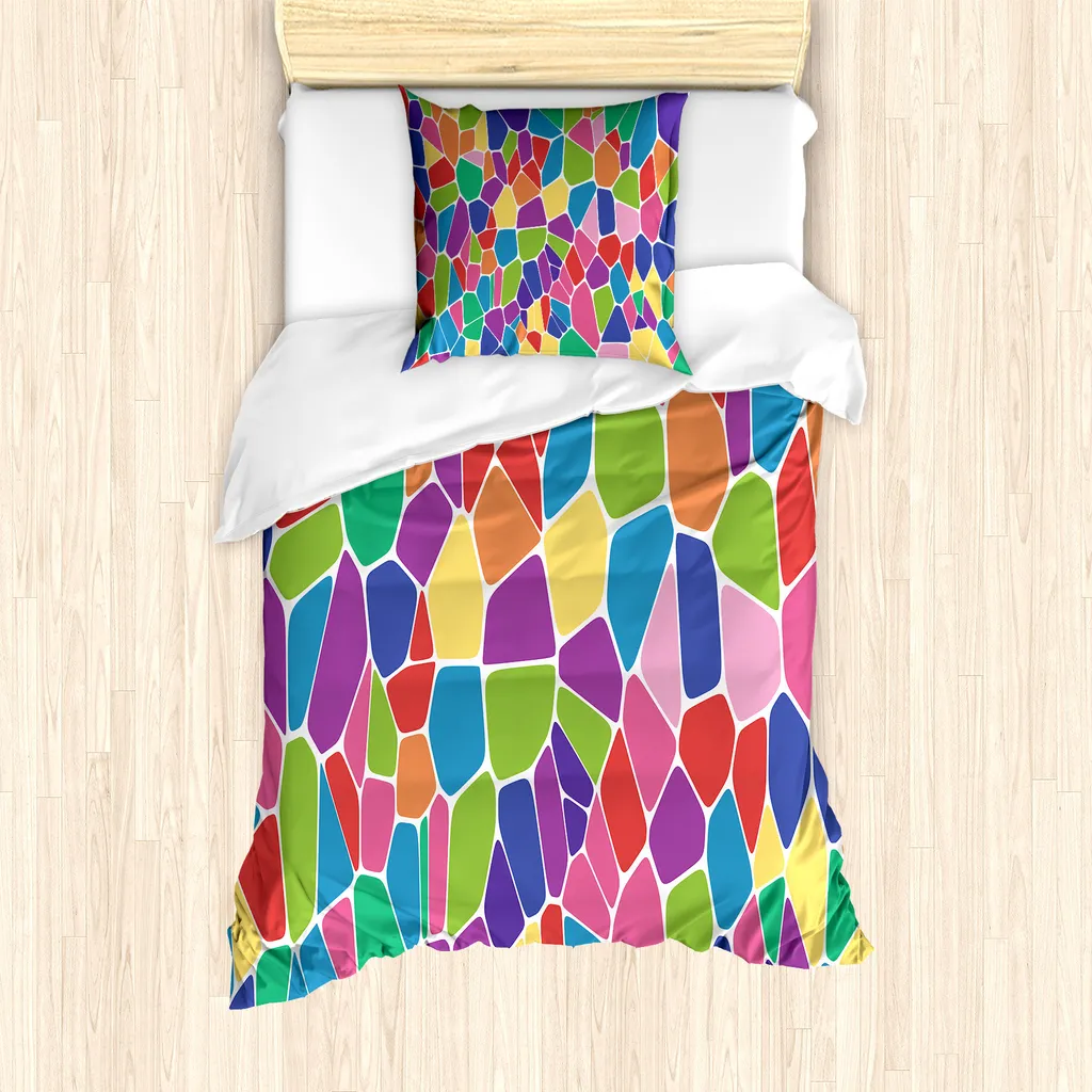 Set copripiumino ABAKUHAUS Mosaic per letti singoli, celle irregolari colorate, antiacaro, adatto a chi soffre di allergie, con federa, 135 cm x 200 cm - 80 x 80 cm, multicolore