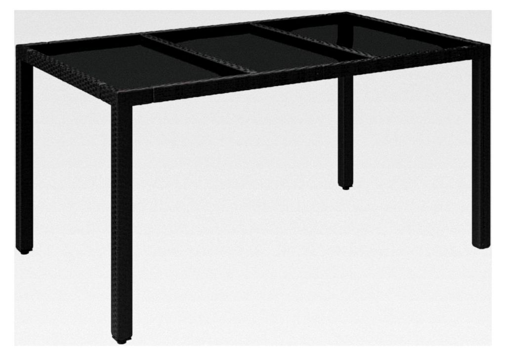 Esstisch für den Außenbereich, Gartentisch mit Glasplatte, schwarz, 150 x 90 x 75 cm, geflochtenes Harz, für Garten, Strand, Balkon, Terrasse, C...