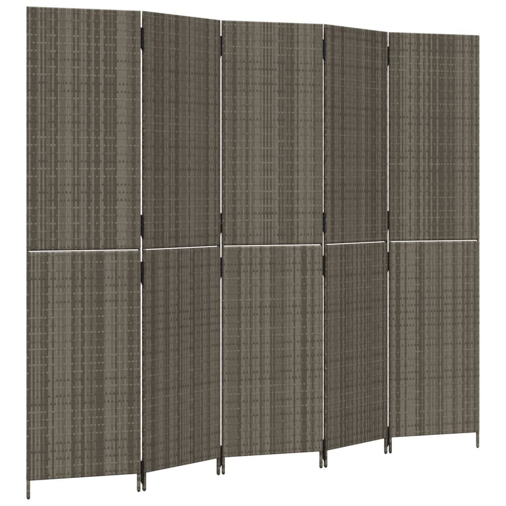 vidaXL Paravent 5-tlg. Grau Poly Rattan Zdjęcie produktu 