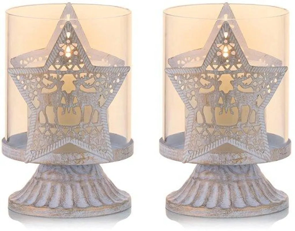 Bougeoirs blancs en métal Orkan au design vintage et épuré - 2 pièces
