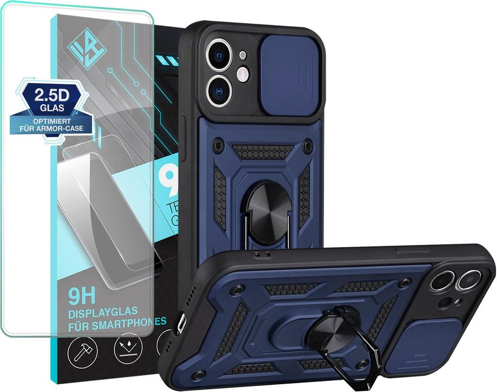 Armor Handyhülle für Apple iPhone 12 mit 9H Displayglas Displayschutz Kameraschutz Handy Panzer Case Cover Schutzhülle Outdoor Farbe: Blau