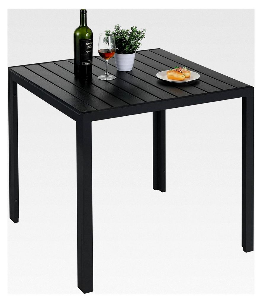 Gartentisch aus Aluminium, 75x75cm WPC Balkontisch wetterfest, quadratischer Terrassentisch, rutschfester Esstisch für den Außenbereich, schwarz