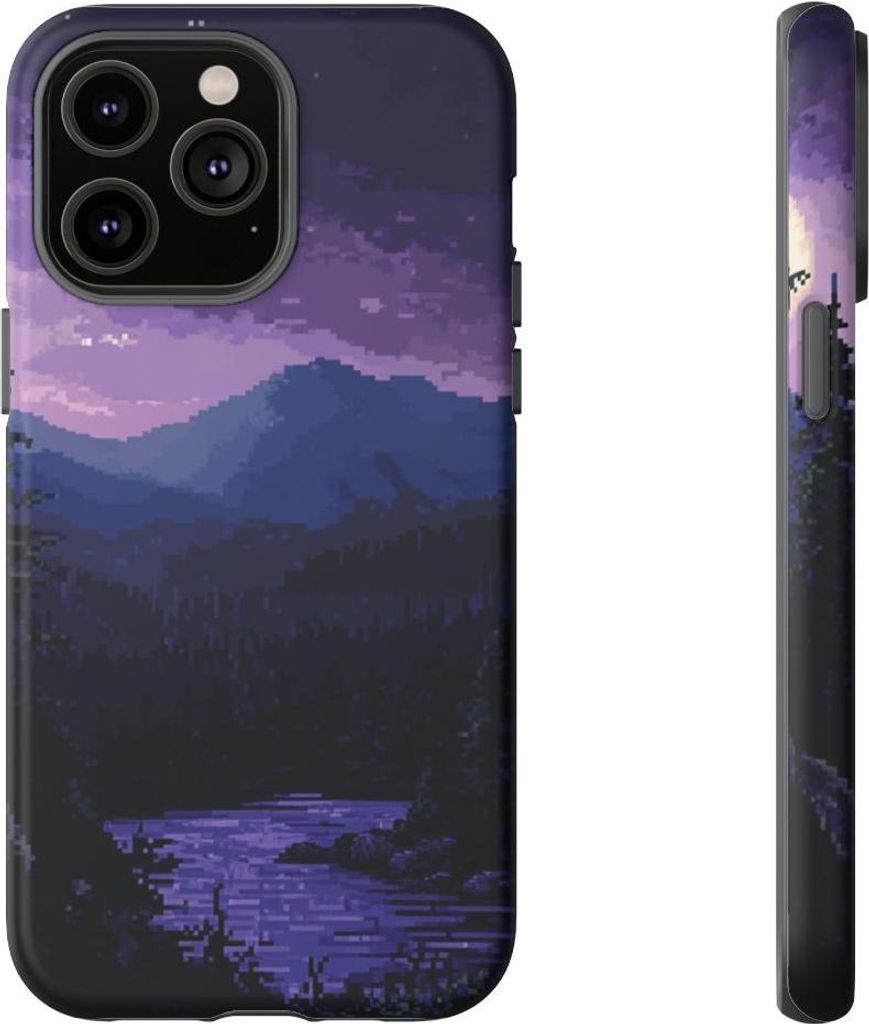 Pixel-Art Nachtlandschaft mit Mondschein – Hülle Kompatibel mit iPhone 14 Pro Max