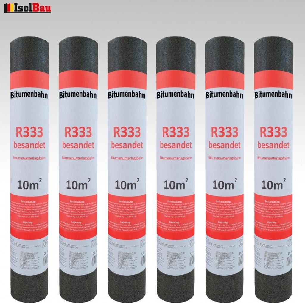 Isolbau Dachpappe R333 Besandet 60m2 6 Rollen Bitumenbahn Bitumen-Dachbahn