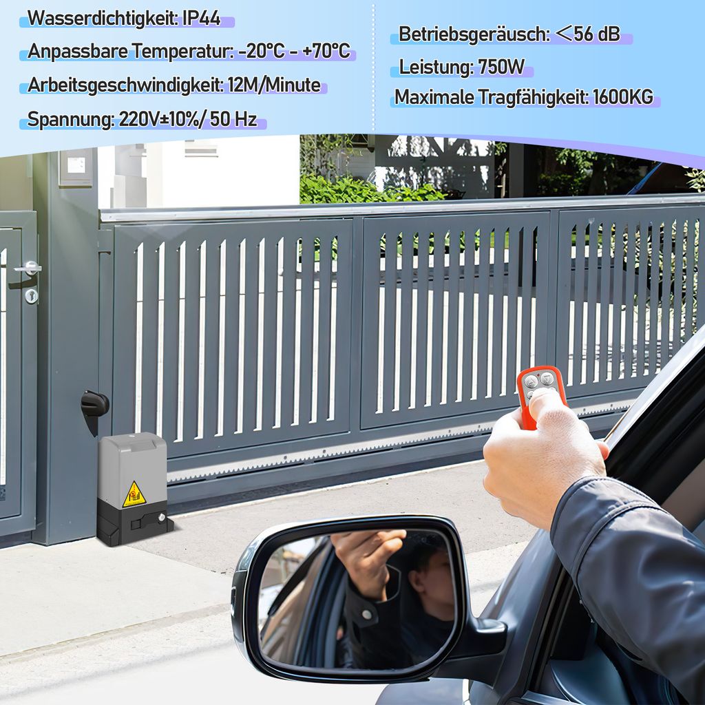 Clanmacy Schiebetorantrieb Set - 750W Motor, bis 1600 kg, mit 2 Schlüssel und Fernbedienung, Hoftorantrieb, Torantrieb, Schiebetor, Toröffner