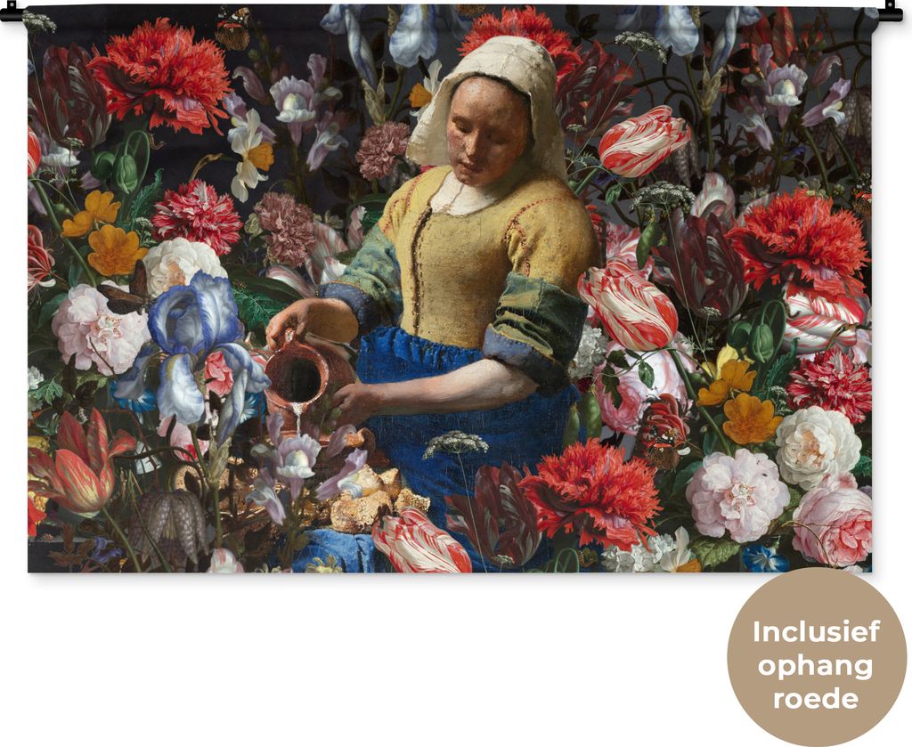 MuchoWow Wandteppich Wandbehang Milchmädchen - Johannes Vermeer - Blumen - Farben 120x80 cm Tapisserie Dekoration Wandtuch - Wanddekorationen - ...