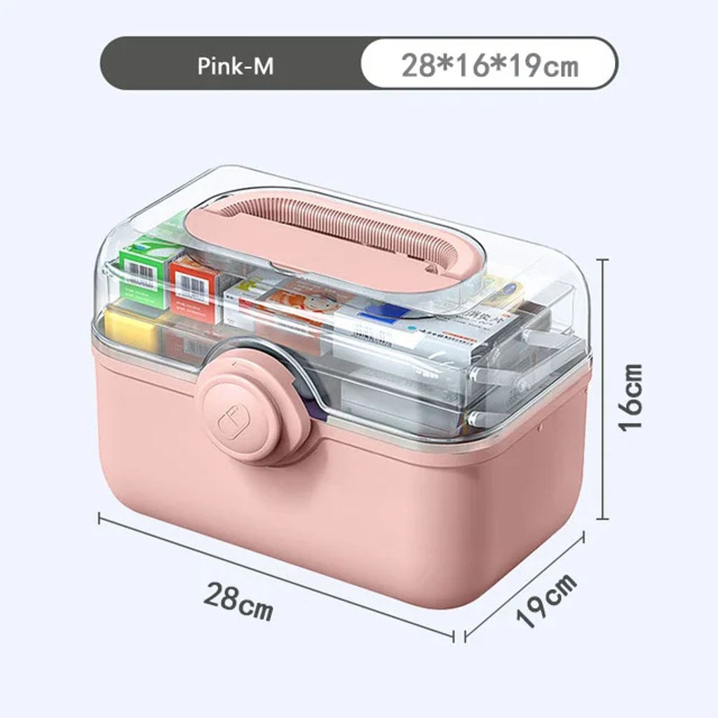Medikamentenbox Größe M – Tragbare Hausapotheke in Pink, mit Fächern & Griff