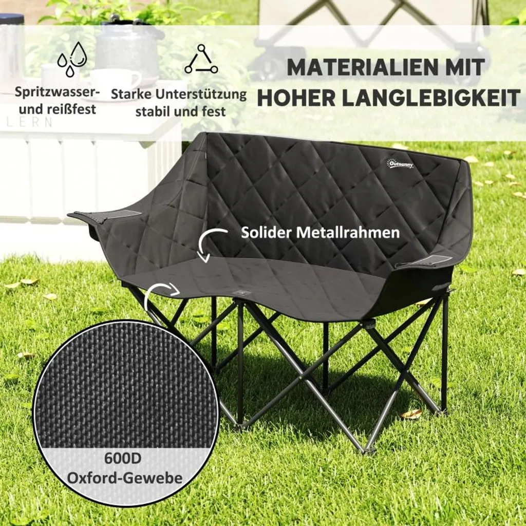 Chaise de camping 2 places robuste 250kg avec glacières intégrées - 4