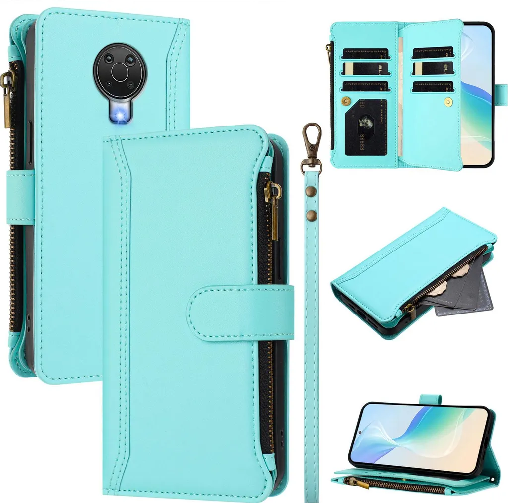 Protezione Nokia G10/G20: Custodia Flip RFID con Tasca Zip Verde