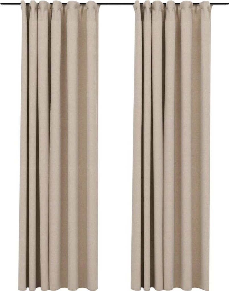 vidaXL Verdunkelungsvorhänge Haken Leinenoptik 2 Stk. Beige Produktbild 