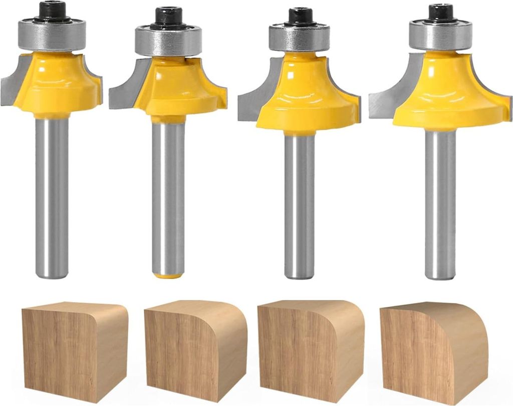 4 Stück Abrundfräser Runde Über Fräser Bits fräser für oberfräse Kantenfräser Set mit Kugellager Rundkante Fräser Holzfräser Werkzeug Hol...