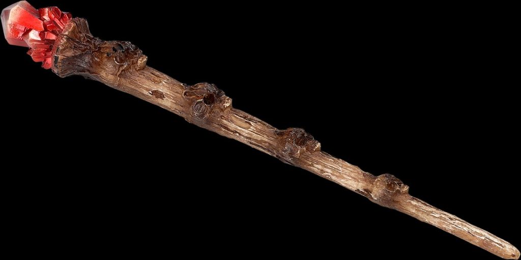 Zauberstab Länge: 24 cm - Schädel und Kristall - Hexenwerkzeug Zauberer Magie