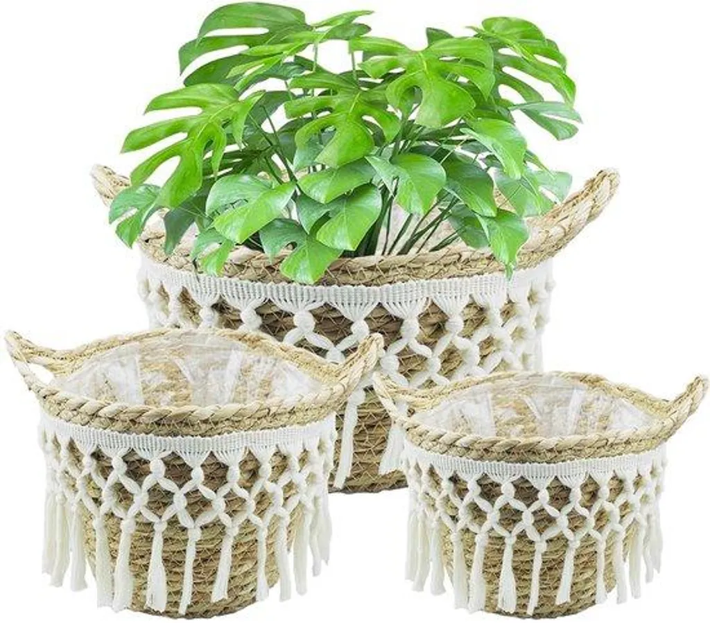 Lot de 3 paniers à algues faits main - Rangement naturel tressé bohème