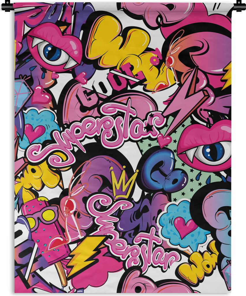 MuchoWow Wandteppich Wandbehang Design - Superstar - Cool - Muster - Lippen - Kinder 150x200 cm Tapisserie Dekoration Wandtuch - Wandaufhängung ...