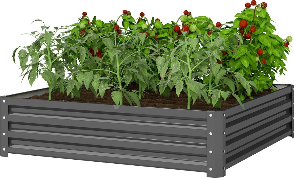 Outsunny Hochbeet, Blumenkasten, Gemüsebeet, Pflanzkasten, Kräuterbeet für Garten, Terrasse, Balkon, Stahl, Hellgrau, 120 x 120 x 30 cm