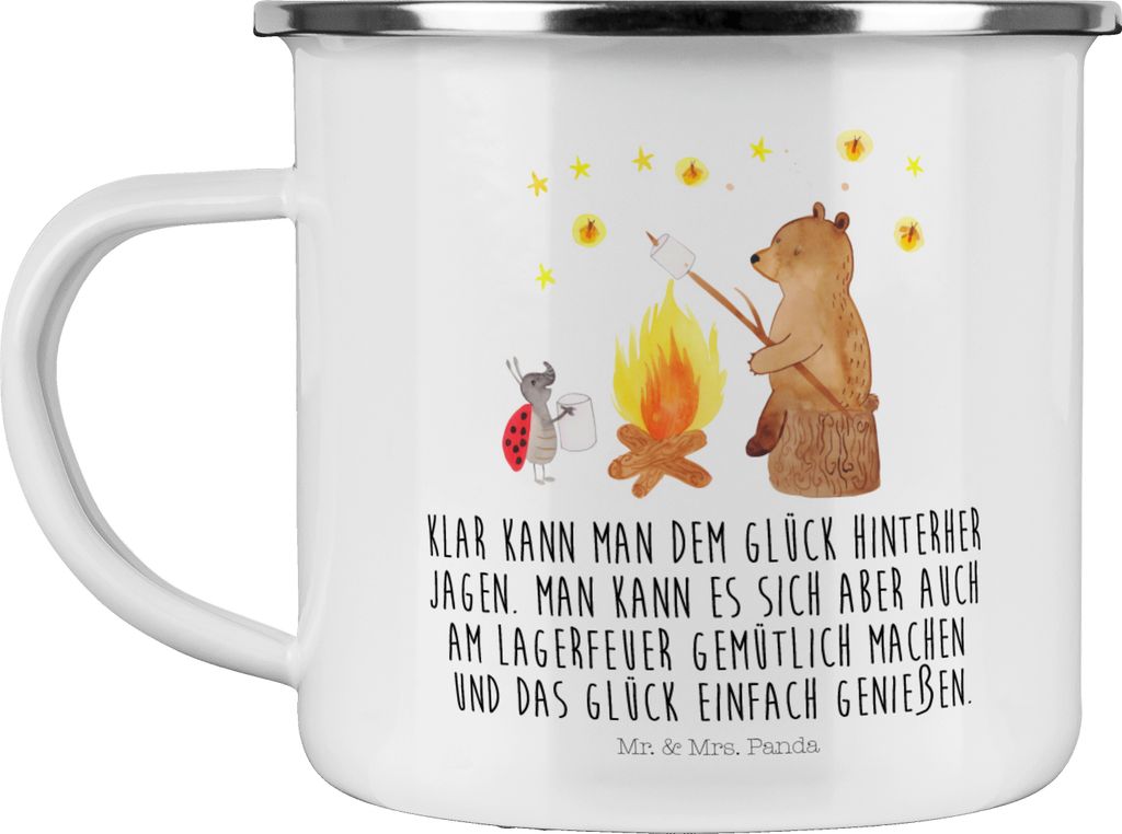 Mr. & Mrs. Panda Emaille Tasse Bär & Marienkäfer Lagerfeuer - Weiß - Geschenk, Teddy, Becher, Pott, Haferl, Teetasse