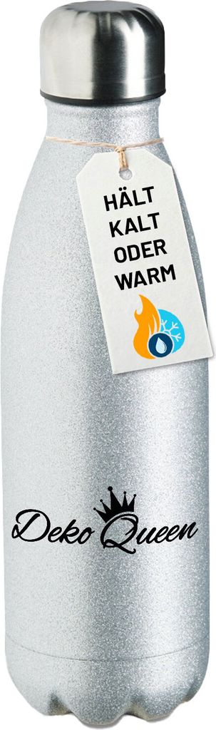 Huuraa Trinkflasche Deko Queen Krone 500ml Silver Edelstahl Wasserflasche Trinkflasche Geschenkidee