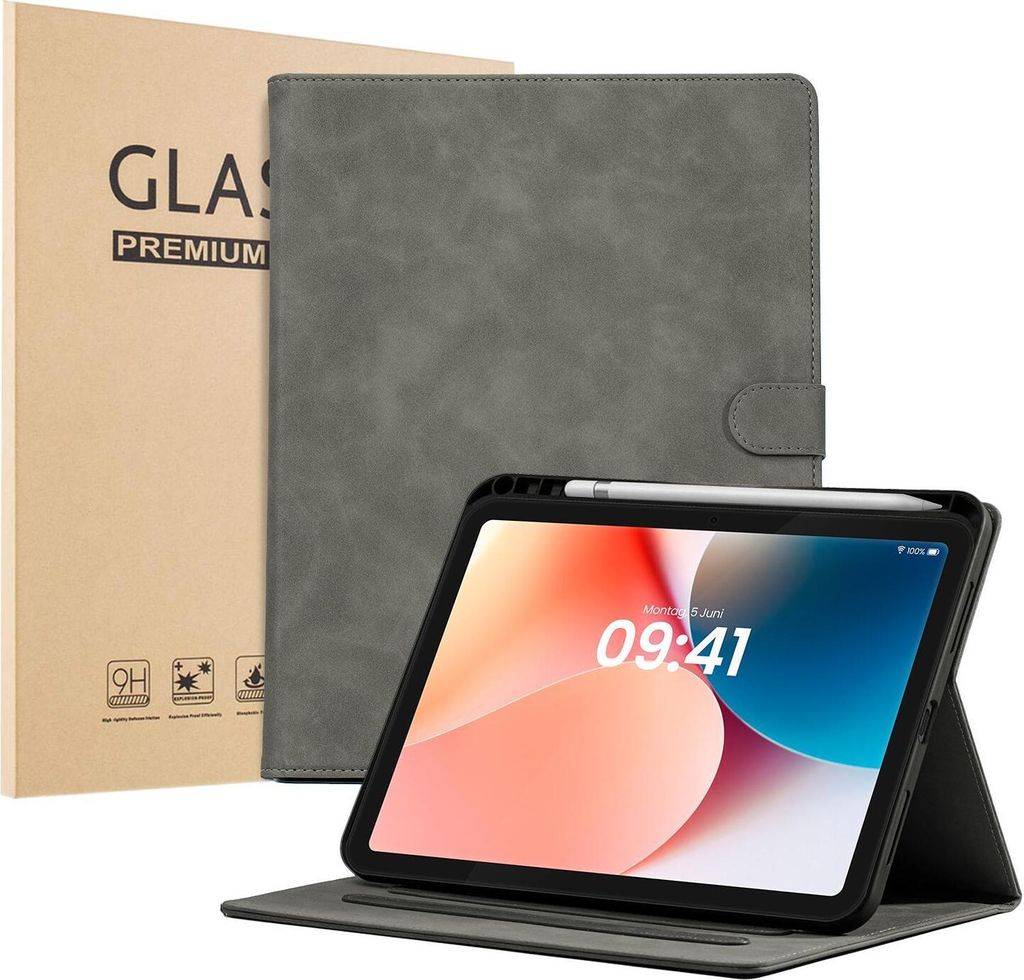 LBH Tablet Schutzhülle + 2x 9H Display Glas für Apple iPad 10. Gen 10.9 Zoll Cover Case Schutz Tablet Farbe: Grau