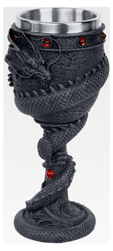 Kelch mit Drachenmotiv schwarz aus Polyresin