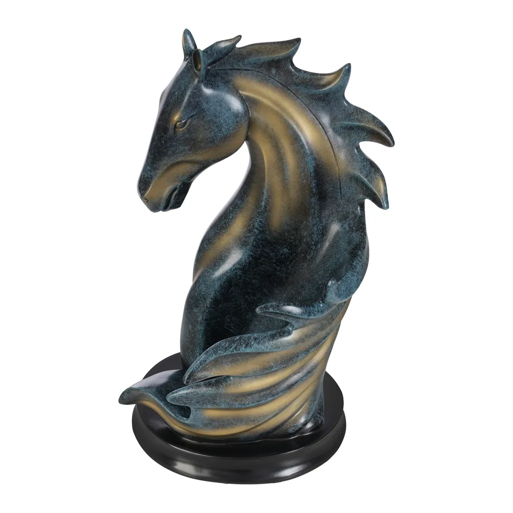 Casier à vin statue cheval décorative, support bouteille cuisine bleu or - 5